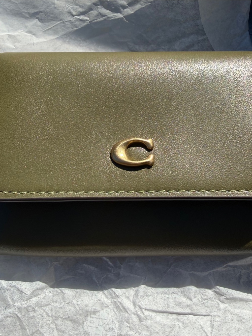 Coach CCW82 Essential Flap Card Case Olive Green Leather Brass NWT Box